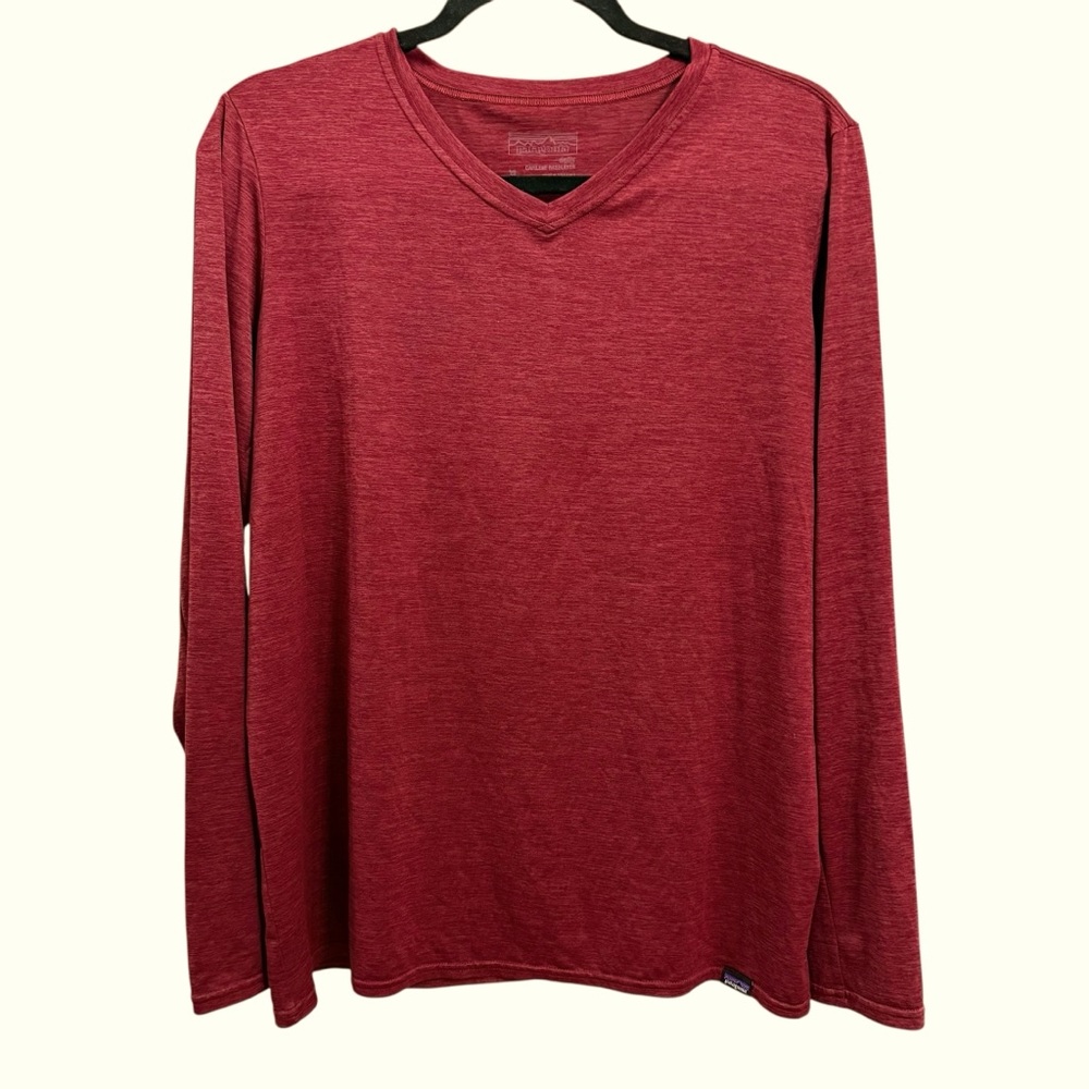 Patagonia Women's Maroon Capilene V-Neck Daily Base Layer Top Long Sleeve XL